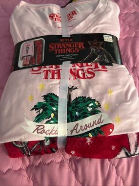 Stranger Things Women's Pink Holiday Sleepwear Pajama Set
